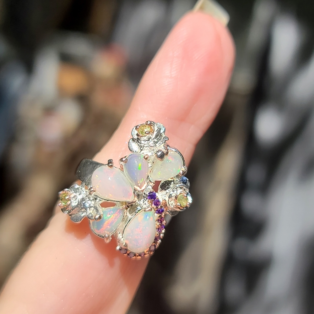 Opal 11k amethyst 3k & Peridot sterling ring sz6 - Picture 8 of 9